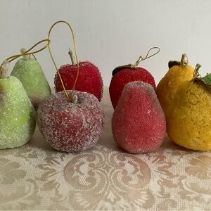 Vintage Festive frosted Fruit Ornament Set of 8- Red, Green, Yellow